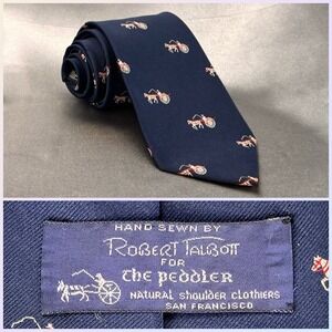 Robert Talbott The Peddler Navy Silk Horse Carriage Sulky Tie Hand Sewn USA VTG
